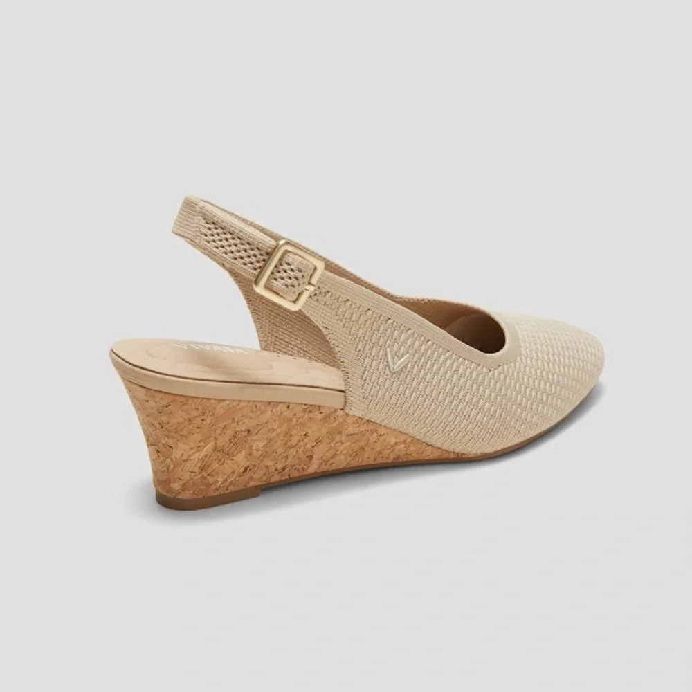 Vivaia Almond Toe Beige Slingback Wedge Tamia in Almond Crochet-Still Full Price